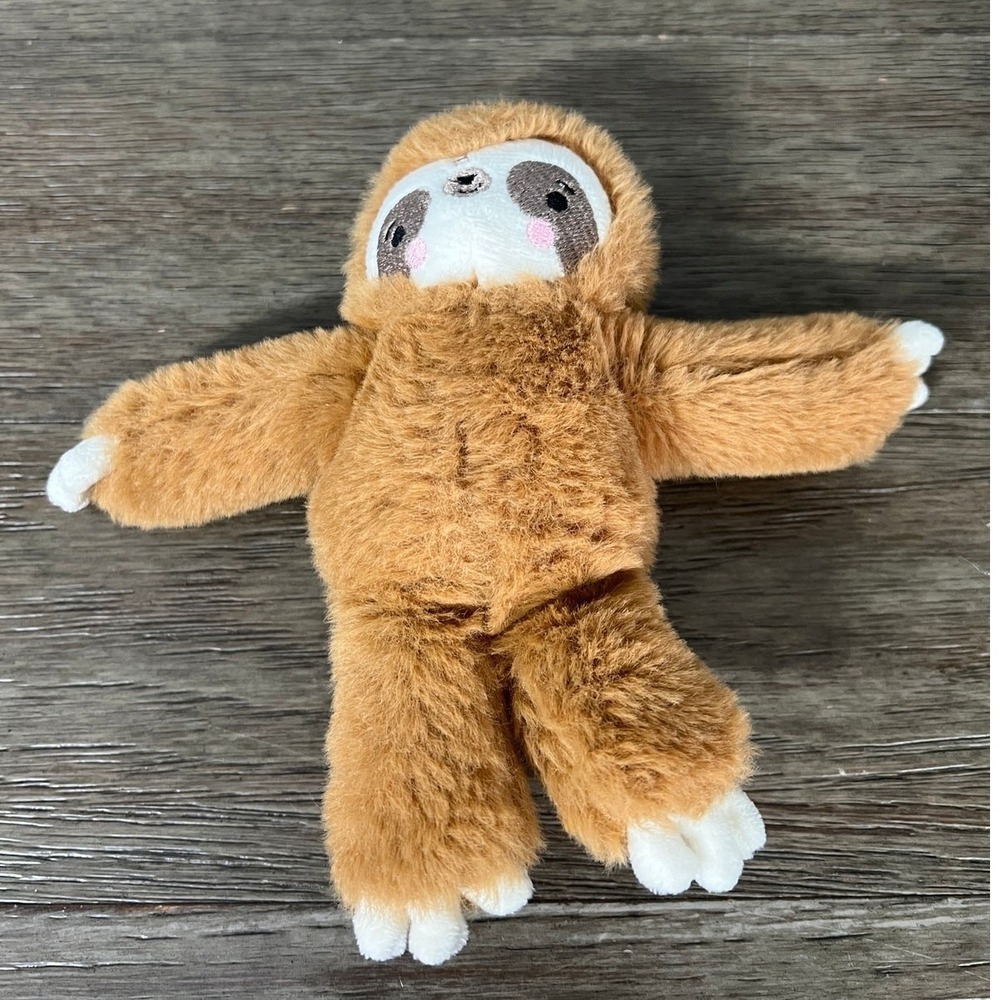 Brown Sloth Plush Stuffed Animal Soft Shaggy Fur Embroidered Toy